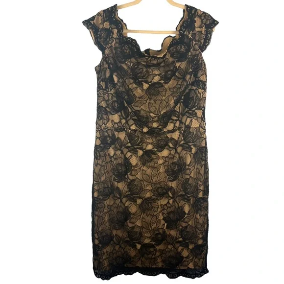 Tadashi Shoji Elidi Off Shoulder Lace Dress Black Size 16 Formal Cocktail - Picture 4 of 10